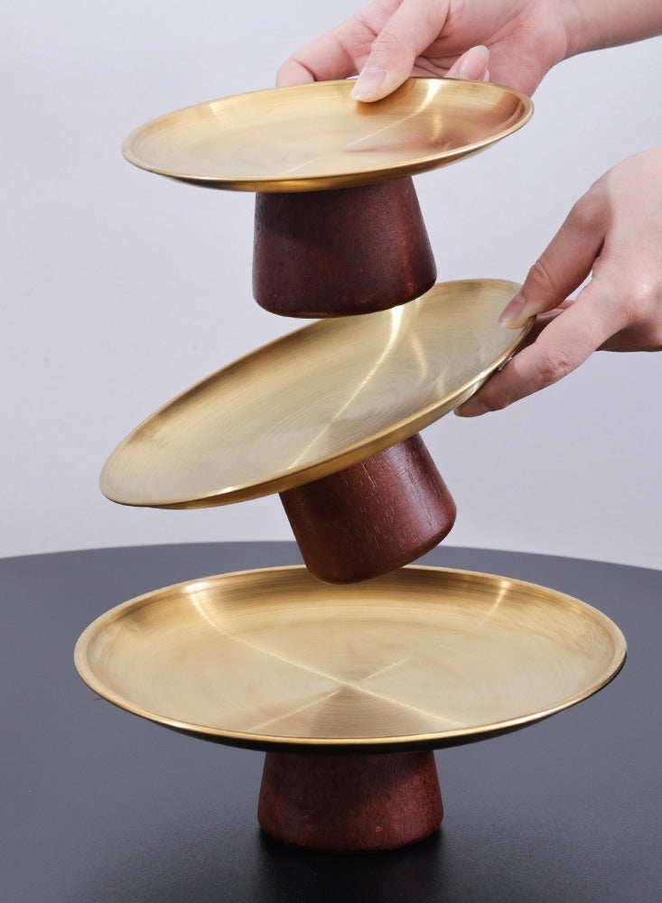 علبة حزب الفولاذ المقاوم للصدأ من الذهب مع قاعدة الخشب الصلب - طبق رمضان / الزفاف للفواكه / الكعك / التمر ، مركزية الديكور - Image 4